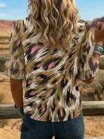 Women's Retro Leopard Art Puff Sleeve Casual Shirt