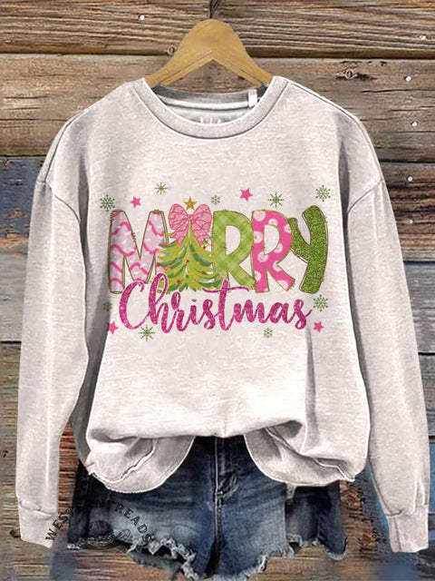Christmas Art Print Casual Cotton Sweatshirt