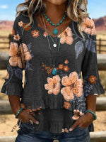 Vintage Art Patchwork Irregular Ruffles Shirt