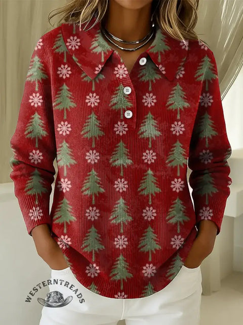 Women's Christmas Tree Print Peter Pan Collar Sweater