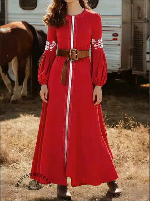 Women's Bohemian Zipper Long-Sleeved Cotton Dress