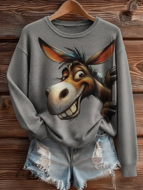 Donkey Print Casual Sweater
