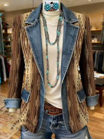 Aztec Print Patchwork Denim Sweater