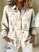 Women's Retro Christmas Print Casual Cotton Shirt