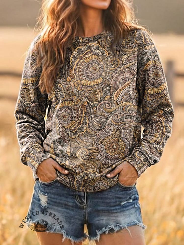 Vintage Print Casual Cotton Sweatshirt