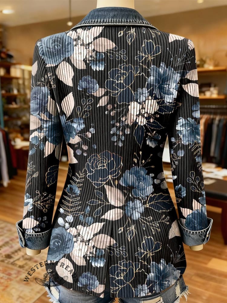 Floral Print Patchwork Denim Sweater