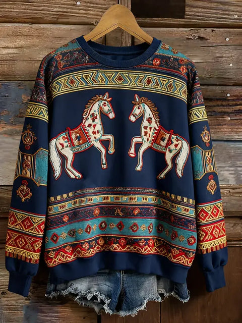 Horse Art Print Casual Sweatshirt