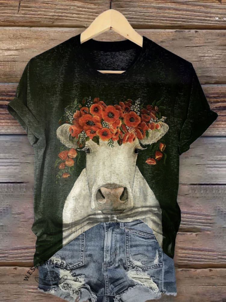 Vintage Cow Art Print T-shirt