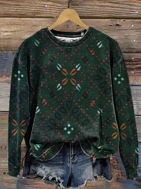 Retro Pattern Casual Cotton Sweatshirt