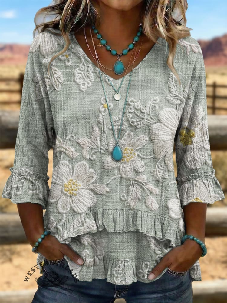 Vintage Art Patchwork Irregular Ruffles Shirt