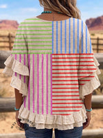 Vintage ArtPatchwork Hollow Design Cotton And Linen Shirt