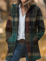 Retro Plaid Print Unisex Plush Thick Long-sleeved Sweater Cardigan Coat