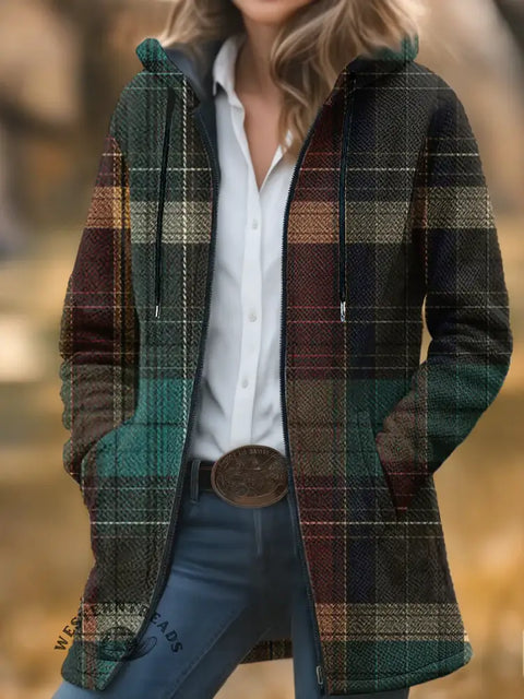 Retro Plaid Print Unisex Plush Thick Long-sleeved Sweater Cardigan Coat