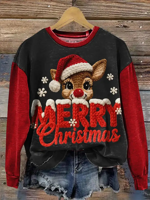 Merry Christmas Contrast Color Art Print Casual Sweatshirt