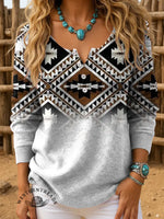 Retro Aztec Gradient Print Buttoned Cardigan Sweater