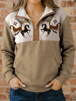 West Print Casual Half-zip Cotton Sweatshirt