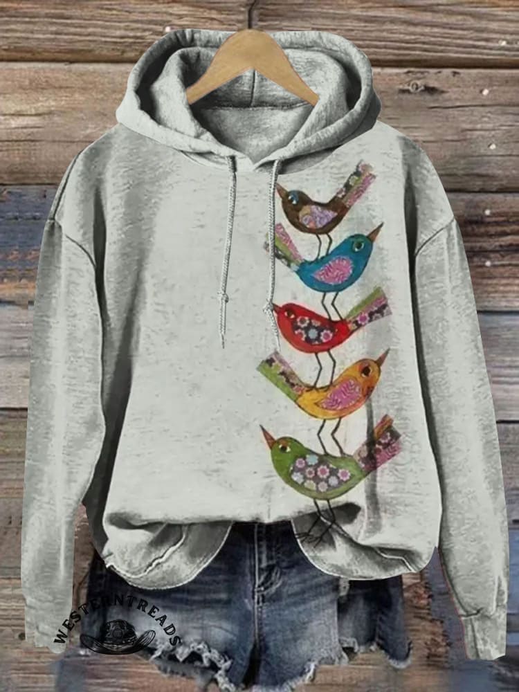 Vintage Bird Art Print Casual Sweatshirt