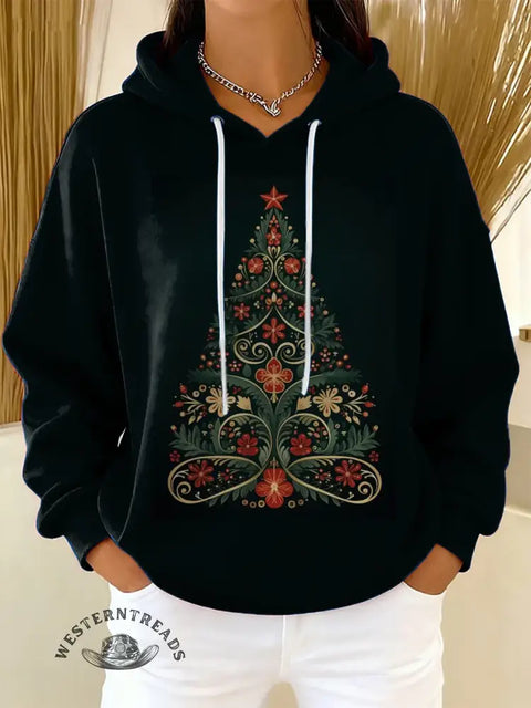 Christmas Trees Print Cotton Casual Hoodie Sweatshirt