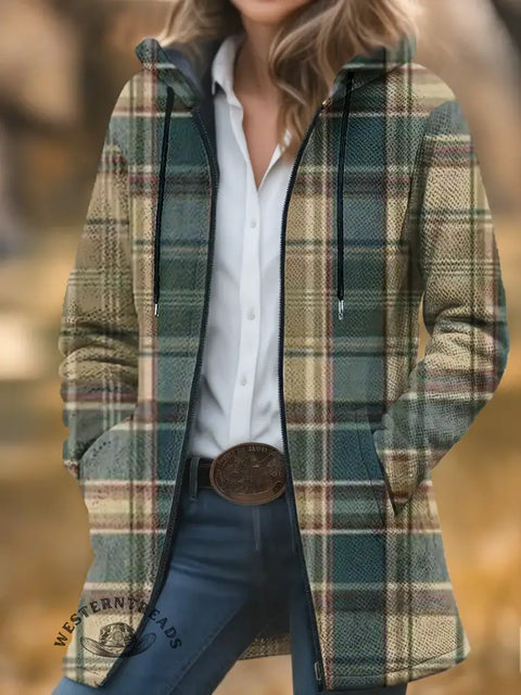 Retro Plaid Print Unisex Plush Thick Long-sleeved Sweater Cardigan Coat