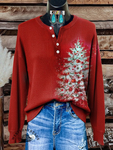 Christmas Pattern Art Print Buttoned Cardigan Sweater