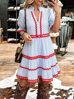Vintage Art Western Patchwork Striped Contrast Webbing Dress