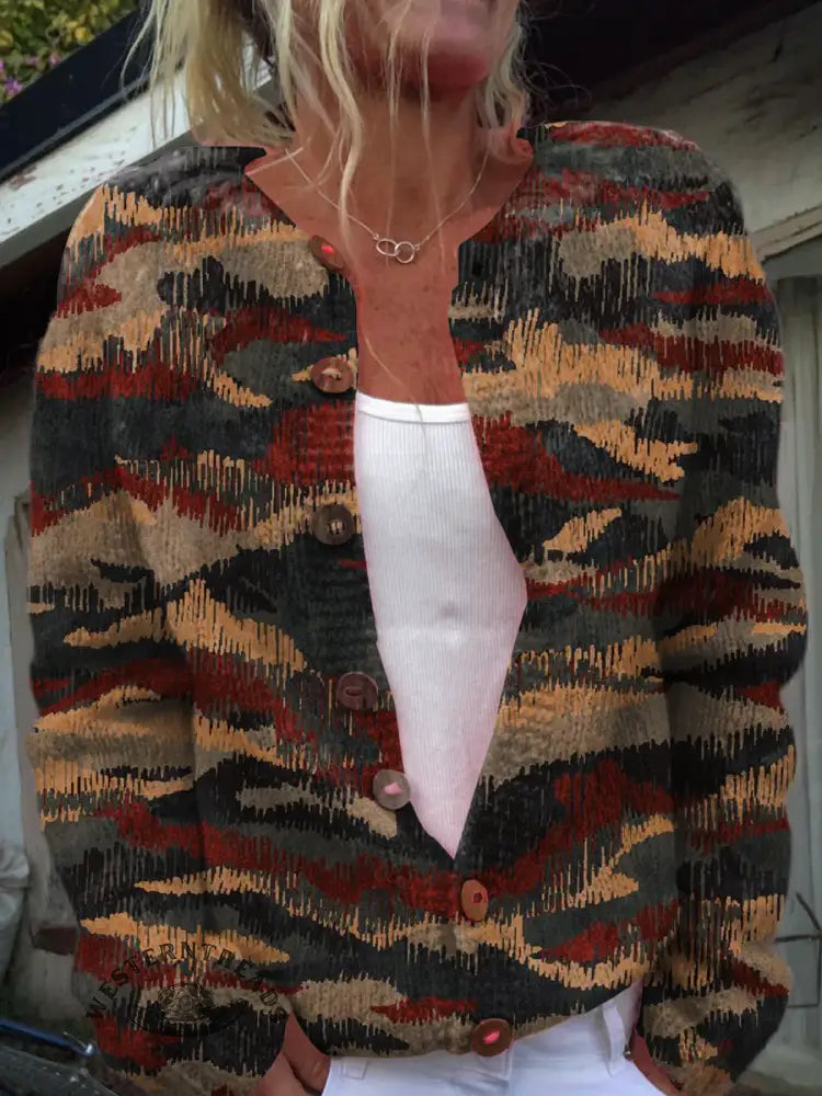 Retro Striped Print Buttoned Cardigan Sweater