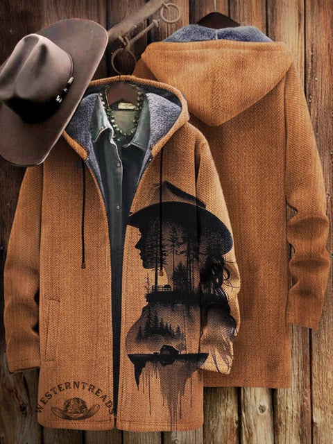 West Print Unisex Plush Thick Long-sleeved Cardigan Coat