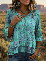 Women's Vintage Floral Print Ruffle Shirt