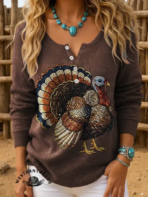 Women's Turkey Art Print Casual Top