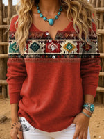 Retro Aztec Print Buttoned Cardigan Sweater
