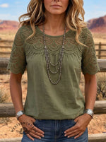 Women's Vintage Retro Hollow Patchwork Casual Top