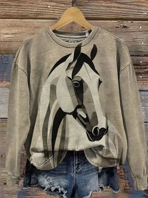 Horse Art Print Casual Sweatshirt