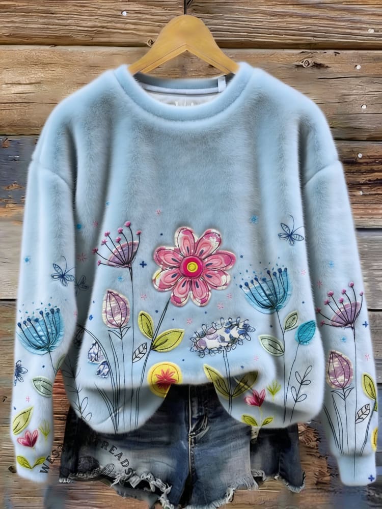 Floral Fall/winter Warm Plush Sweatshirt