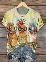 Beauty Chicken Art Print Classic Short-sleeved T-shirt