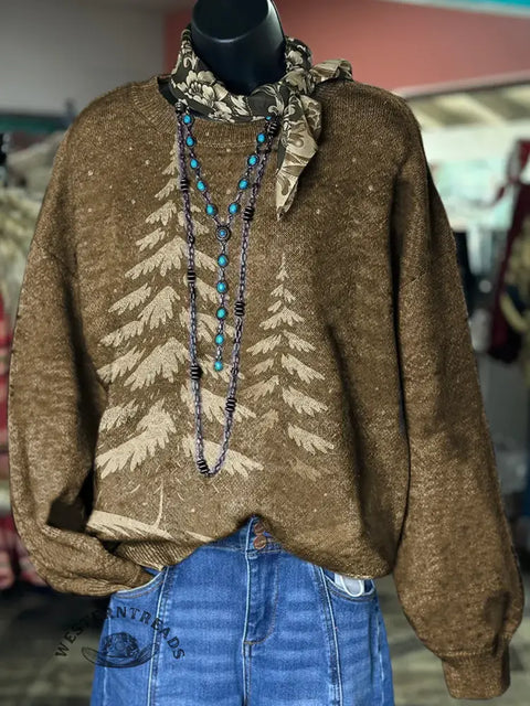 Women's Christmas Art Print Casual Sweater