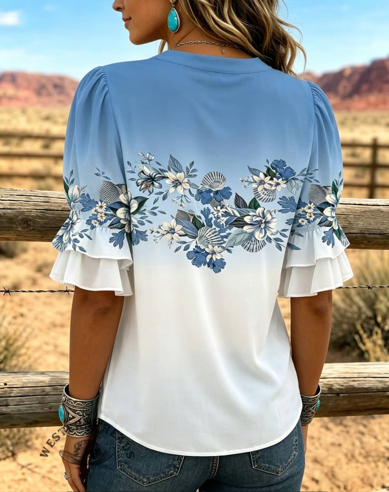 Vintage Floral Art Print Comfortable Summer Fabrics Casual Shirt