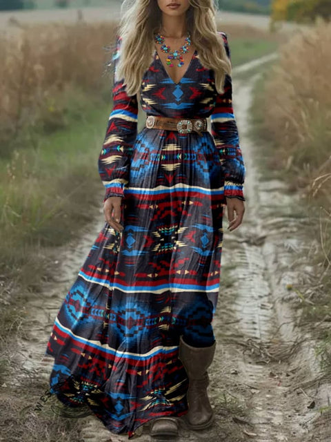 Women's Aztec Print Pocket Cotton Dress