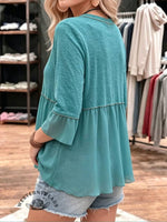 Mixed Media Chiffon Blouse • Casual V-neck Top