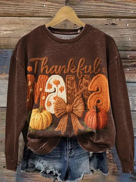 Thankful Art Print Casual Sweatshirt