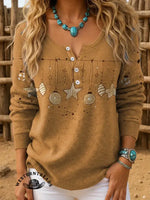 Retro Art Print Casual Cotton Christmas Sweatshirt