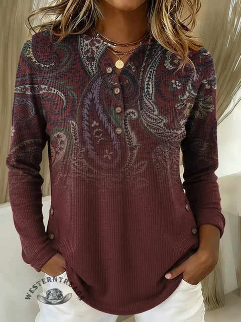 Women's Retro Floral Art Print Casual Cotton Shirt