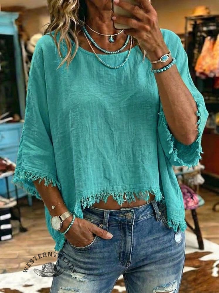 Women's Patchwork Casual Crew Neck Top