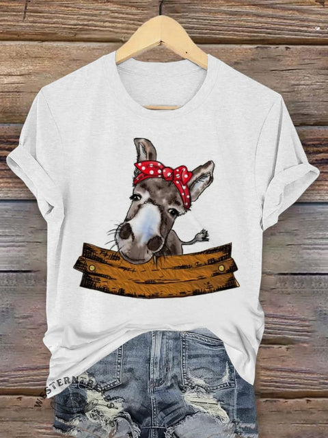 Retro Farm Animals Art Print Casual T-shirt