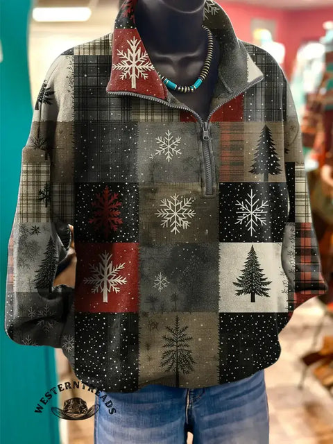 Christmas Tree Casual Long Sleeve Zip Sweatshirt