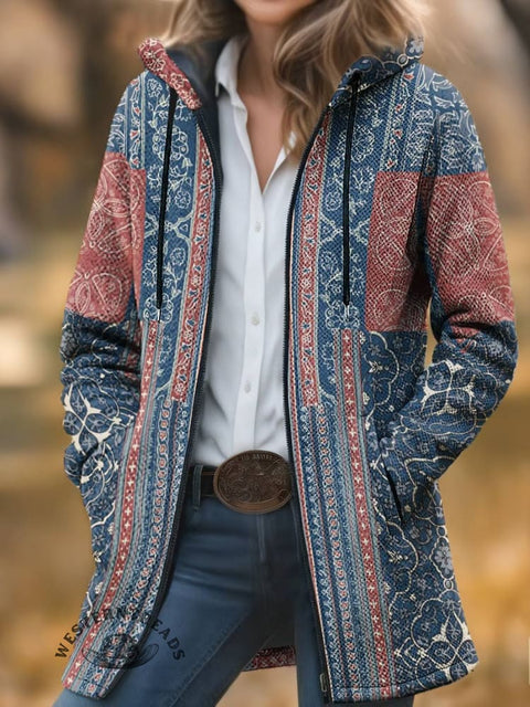 Paisley Print Unisex Plush Thick Long-sleeved Cardigan Coat