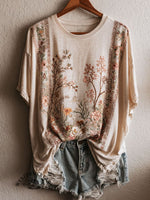 Ethnic Flowers Art Print Casual Short Sleeve T-shirt