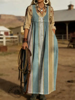 Women's Stripe Print Casual Denim Dress