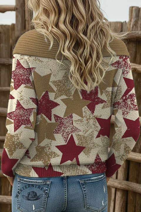 Women's Star Print Casual Cotton Sweater