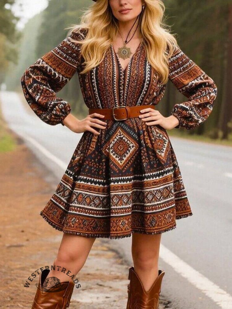 Women's Floral Print Bohemian Short-sleeved Midi Dress