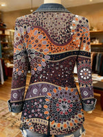 Cell Print Patchwork Denim Sweater